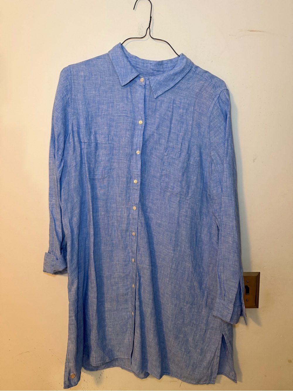 Lilly Pulitzer 100% Linen Button Front Tunic Beach Shirt Blue XL NWOT